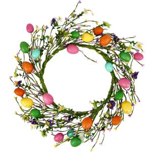Artificial Easter Door Wreath, Spring Easter Eggs Berry Buds Wreath for Front Window Wall Decor Decorations, Multicolor 19 inch