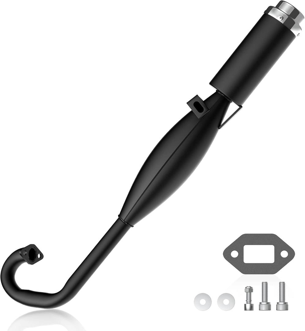 2-Stroke Muffler Exhaust Pipe with Expansion Chamber - Angled Design with Pipe Gasket - Compatible with 47/49cc CAG Daytona Pocket Bikes, Kids Mini Dirt Bike - Easy to Install
