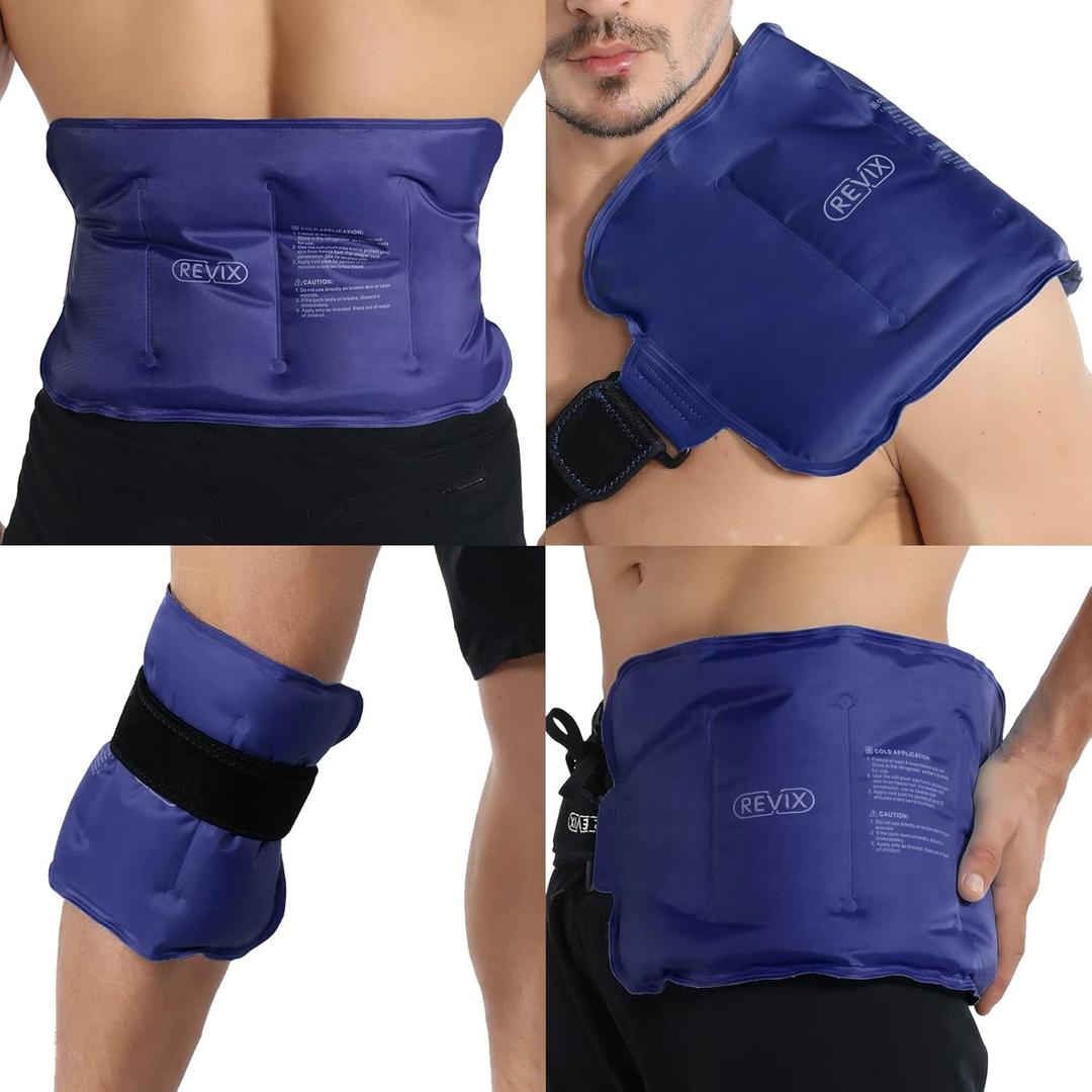 REVIX Ice Pack for Injuries Reusable Gel for Lower Back, Cold Packs for Back Shoulder, Elbow, Hip, Leg, Wrap Around Entire Knee, Soft Cold Compress, 16 × 9" Navy