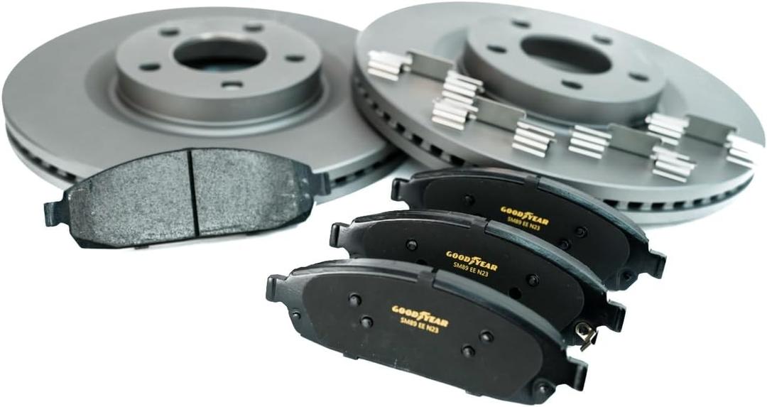 Goodyear | Premium Front Rotors (2) and Brake Pads (4) for Ford Taurus (2010-2019); Lincoln MKS (2009-2012).