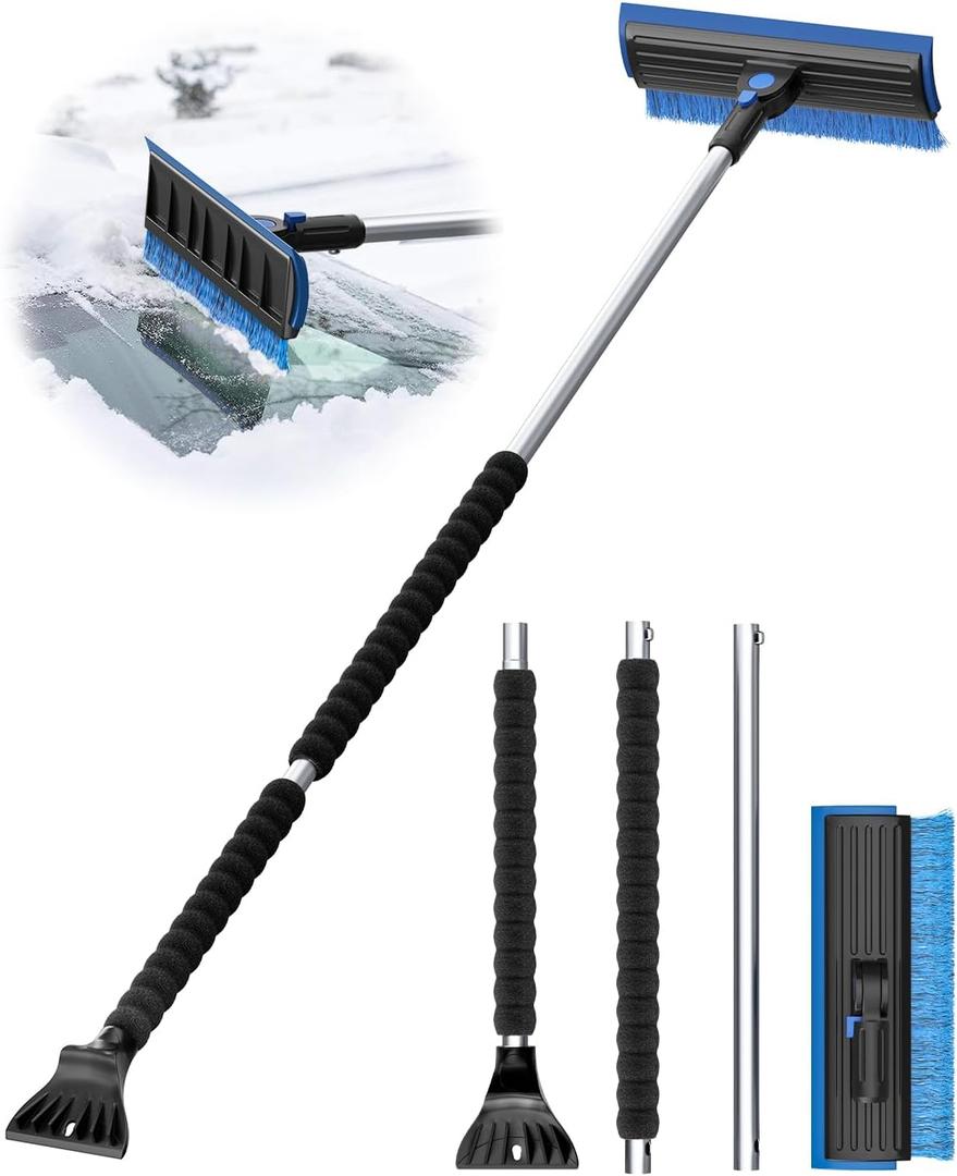 helloleiboo 2025 Extra Long 55.7" Ice Scrapers for Car Windshield Multi-Functional Detachable Car Ice Scraper with Foam Grip and 270 Pivoting Brush Head Snow Brush for SUV Truck Auto (Blue)