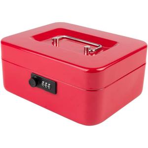KYODOLED Medium Cash Box with Combination Lock Safe Metal Money Box with Money Tray for Security Lock Box 7.87"x 6.30"x 3.54" Red Medium