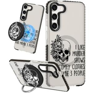 for Samsung Galaxy S23 Plus Case for Women - Girls Cute Design Compatible with Magsafe Magnetic Ring Holder Stand Skull Skeleton Phone Covers Aesthetic Girly TPU Funda for S23 Plus
