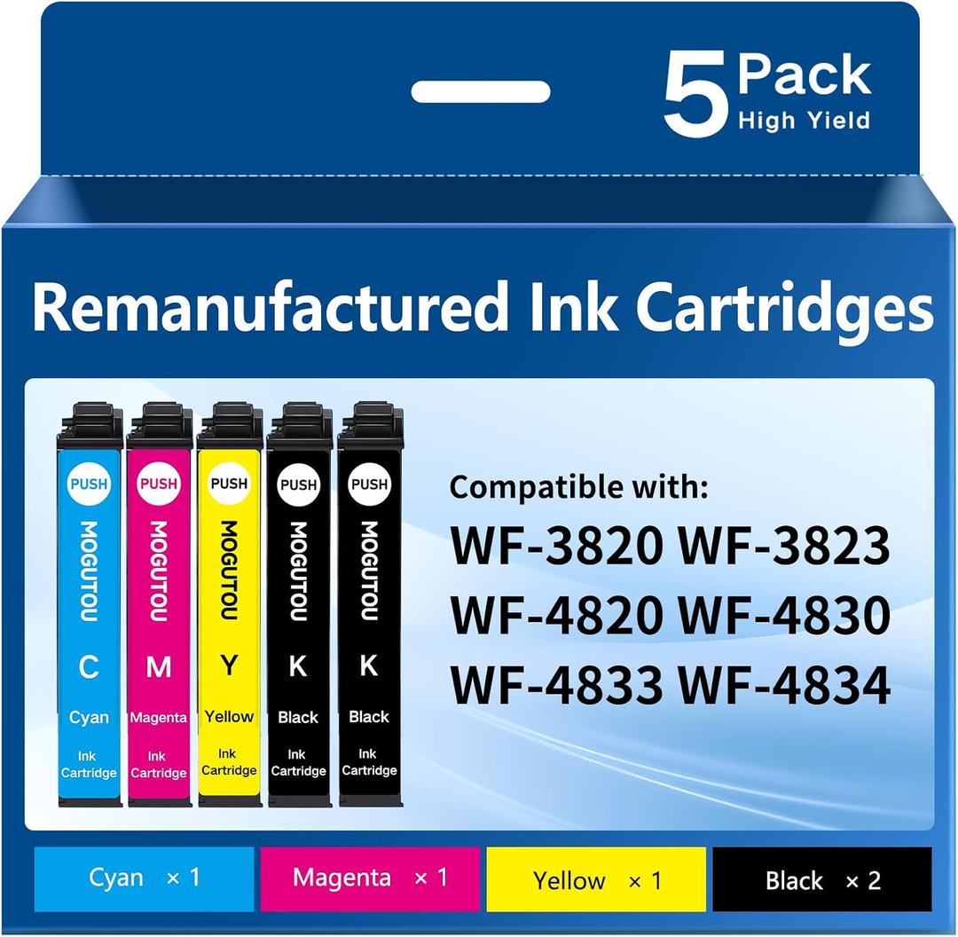 Remanufactured Replacement for 822XL Ink Cartridges Combo Pack for Workforce Pro WF-4830 WF-4833 WF-4834 WF-3820 WF-3823 WF-4820 Printer (5 Pack)