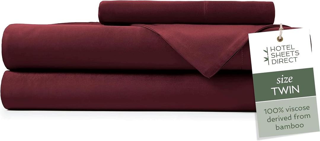 Hotel Sheets Direct 4 Piece Bed Sheet Set Queen Size, 100% Viscose Derived from Bamboo Sheets Set with 2 Pillowcases, Cooling & Breathable Luxury Bedding, Moisture-Wicking & Silky Soft, Burgundy