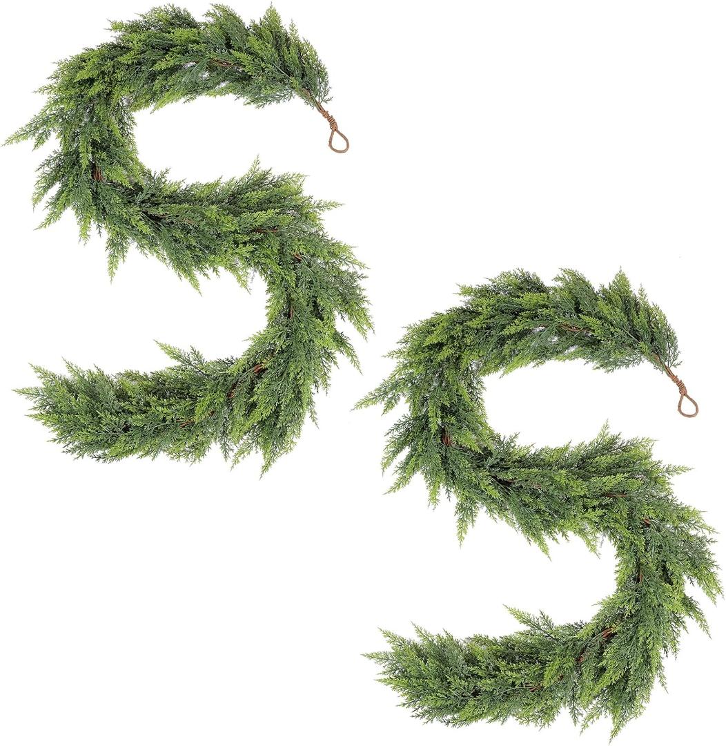 WBHome 2PCS Real Touch Juniper Garland for Christmas Holiday Seasonal Outdoor/Indoor Home Decor, 6FT Long