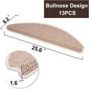 Qingbei Rina Stair Treads Non Slip,13 pcs 8.7x26,Bullnose Stair Tread for Wooden Steps Indoor,Stair Carpet Rugs Covers for Dogs Kids(Beige)