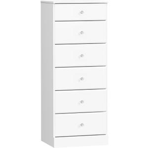 Prepac Astrid Simplistic 6-Drawer Tall Dresser for Bedroom, Functional Chest of Drawers with Acrylic Knobs, 16.5"D x 19.75"W x 50"H, Crystal White