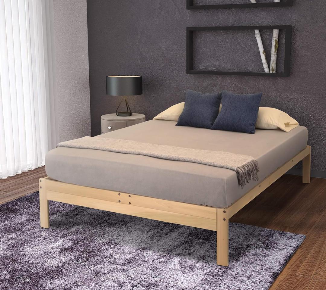 KD Frames Nomad Platform Bed - California King Bed Frame - Unfinished Wood Bed Frame - Minimalist Swedish Design - Natural Wood Bed - Easy Assembly, No Box Spring Needed - California King Bed
