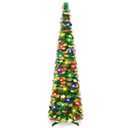 5Ft Pop Up Christmas Tree with Lights, Collapsible Pencil Tree Green Gold, Skinny Christmas Tree Slim Xmas Tree, Artificial Tinsel Tree Foldable for Home Apartment Holiday Party Winter Decor