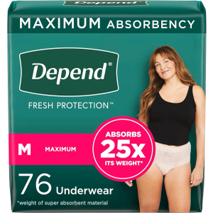 Depend Fresh Protection Adult Incontinence & Postpartum Bladder Leak Underwear for Women, Disposable, Maximum, Medium, Blush, 76 Count (2 Packs of 38), Packaging May Vary