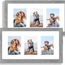 Hongkee 10x20 Picture Frame Set of 2, Rustic Grey Wood Frame with Real Glass Collage Frame, Display Pictures Three 5x7 With Mat or 10 x 20 Without Mat - Horizontal or Vertical Wall Mounting, 10x20 in matted to 3-5x7