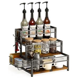 LOTEYIKE 3 Tier Coffee Syrup Rack Organizer, 12 Water Bottles Holder Stand Liquor Cabinet Storage, Wine Rack Countertop Storage Rack Coffee Bar Cabinet for Kitchen