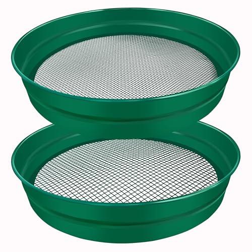 2PCS Large Soil Sifter for Gardening 14.7 inch Dirt Sifter with Garden Mat, Heavy Duty Metal Material Compost Sifter Rock Sifter for Rocks Soil Compost Filtering