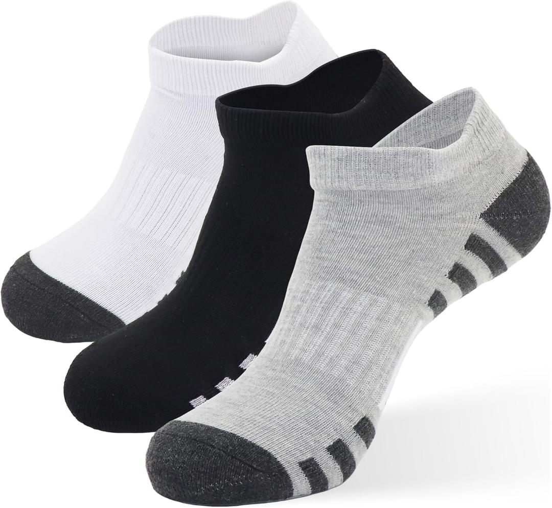 6-Pack Men'S Padded Ankle Socks size 8-11 - Low-Top Athletic Socks, Functional Comfort, Sweat-Wicking With Cushion (9-12, 6 Pairs Black/White/Grey)