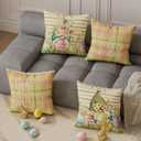 Happy Easter Gnomes Bunny Ears Eggs Easter Pillow Covers Throw Pillow Cases Set of 4 Decorations for Farmhouse Home Sofa Couch Cushion Cover Party Holiday Decor 18x18 Inch