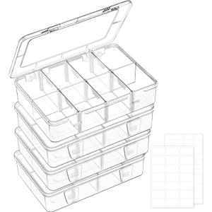 4 Pack 8 Grids Bead Organizer and Storage, Clear Plastic Storage Containers with Removable Dividers and Labels Small Tackle Box Organizer for Jewelry Crafts Electronics Small Parts