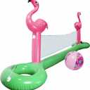 Giant Inflatable Flamingo Volleyball Net Set w/Ball - 12 ft Long, Durable PVC Material - Perfect for Outdoor Backyard Swimming Pool Parties w/Family Friends Kids- Fun Summer Water Float, Gift