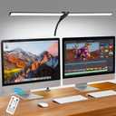 LED Desk Lamp for Home Office, 50 Brightness & Temperature Modes, Eye Protection, Dual Head Dimmable Table Light, 360 Adjustable Gooseneck with Clamp Remote Control, 90% Energy Saving (Black)