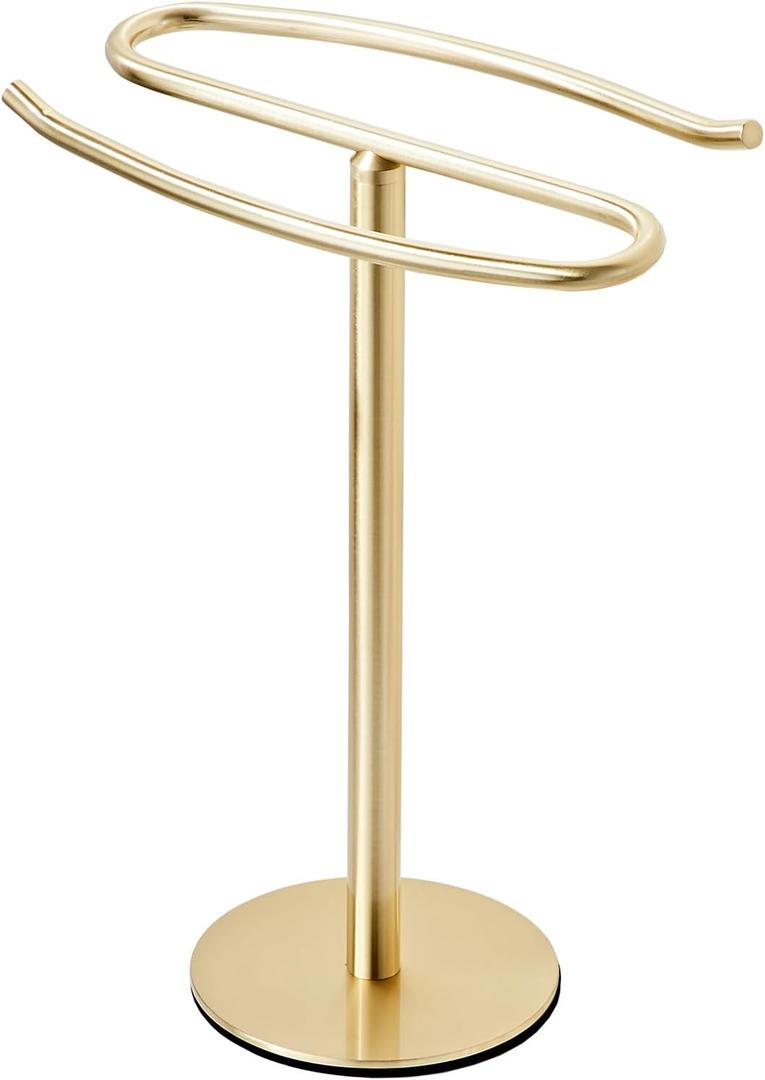 Brusehd Light Gold Hand Towel Holder Stand, Free-Standing Towel Rack, SUS304 Stainless Steel Towel Bar Rack Stand, Tower Bar for Bathroom Kitchen Vanity Countertop