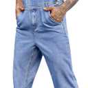 Runcati Men's Denim Bib Overall Jean Romper Trousers Adjustable Strap Workwear Slim Fit Jumpsuit (X-Large, Blue)