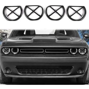 Voodonala for Challenger Headlight Headlamp Lampshade Accents Enhancements Cover Bezels Ring Cover Trim for 2015-2025 Dodge Challenger Exterior Accessories Black ABS