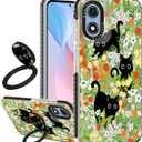 Boaretiu Cute Kawaii for Moto G Play 2024 Case with Stand - Fashion Cool 360 Rotate Ring Holder Kickstand Design for Women Girls Boys Teens Girly for Motorola Moto G Play Case, Flower Cat