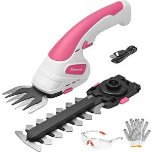 Cordless Grass Shear & Hedge Trimmer 7.2V Handheld Electric Grass Trimmer with 2 * 2000mAh Battery 2 in 1 Lightweight Shrub Trimmer Type-C Cable for Small Bushes, Lawn Edging & Garden Pink