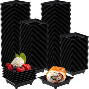 200 Pcs Mini Appetizer Plates Bulk 1 oz 2.4 Inch Square Plastic Dessert Plates Disposable Appetizer Tray for Wedding Shower Valentine's Salad Cake Afternoon Tea Birthday Party (Black)