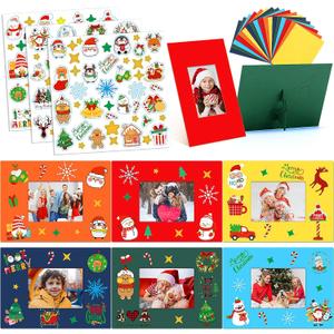 Glenmal 60 Set Christmas Picture Frame Craft for Kids Christmas Photo Frame with Stickers Santa Snowman Reindeer Xmas Craft DIY Picture Kit for Children Xmas Home Classroom Party Activity
