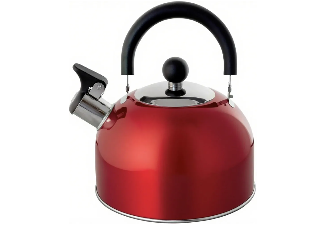 Lily's Home 2 Quart Stainless Steel Whistling Tea Kettle, the Perfect Stovetop Tea and Water Boilers for Your Home, Dorm, Condo or Apartment. Red