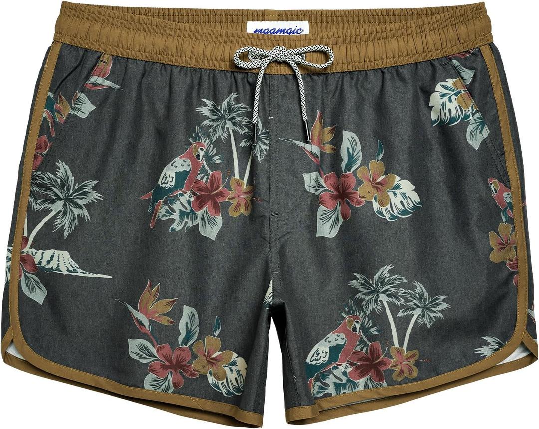 maamgic Mens Boys Short 80s 90s Vintage Swim Trunks with Mesh Lining Quick Dry Swim Suits Board Shorts (M)