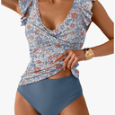 Tankini Swimsuit for Women Tummy Control Two Piece Bathing Suit Ruched Ruffle Swimwear Top with Bottom L