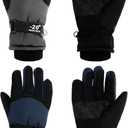 SATINIOR 2 Pairs Kids Waterproof Winter Snow Gloves Ski Gloves for Boy Girl Outdoor Warm Thickening Snowboar (6-10 Years, Dark Gray, Dark Blue)