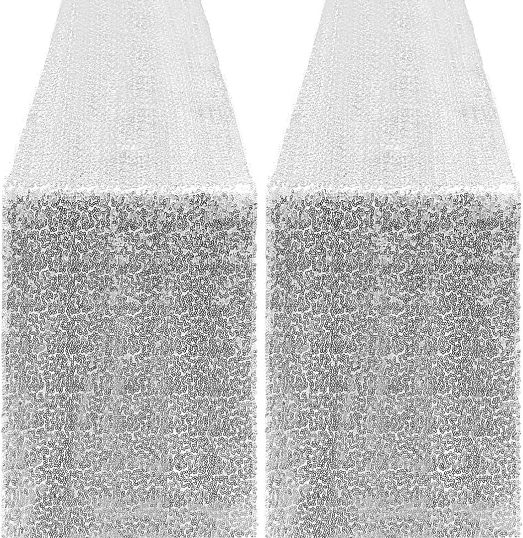 2 Packs 12 x 72 inches Sequin Table Runner, Silver Glitter Table Runner for Birthday Party Supplies Wedding Engagement Baby Shower Holiday Celebration Event Decorations