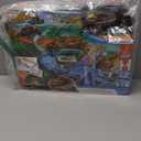 Hot Wheels Toy Car Track Set, RacerVerse Jurassic World Crash & Splash Playset with Die-Cast Velociraptor Vehicle, Dinosaur Race with Spinosaurus