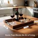 Acacia Wood Serving Tray, 17x13in Ottoman Tray with Metal Handles, Decorative Tray for Coffee Table, Rustic Wooden Breakfast & Drink Tray for Breakfast, Dinner & Bar, Storage Tray for Kitchen