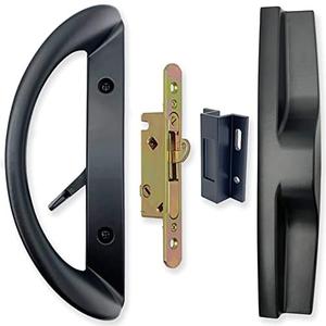 ALLYWASAI Patio Sliding Door Handle Set with Mortise Lock, Face Plate and Keeper, Replacement Handle Lock Set Fits Door Thickness from 1-1/2" to 1-3/4", 3-15/16" Screw Hole Spacing, Non-keyed, Black