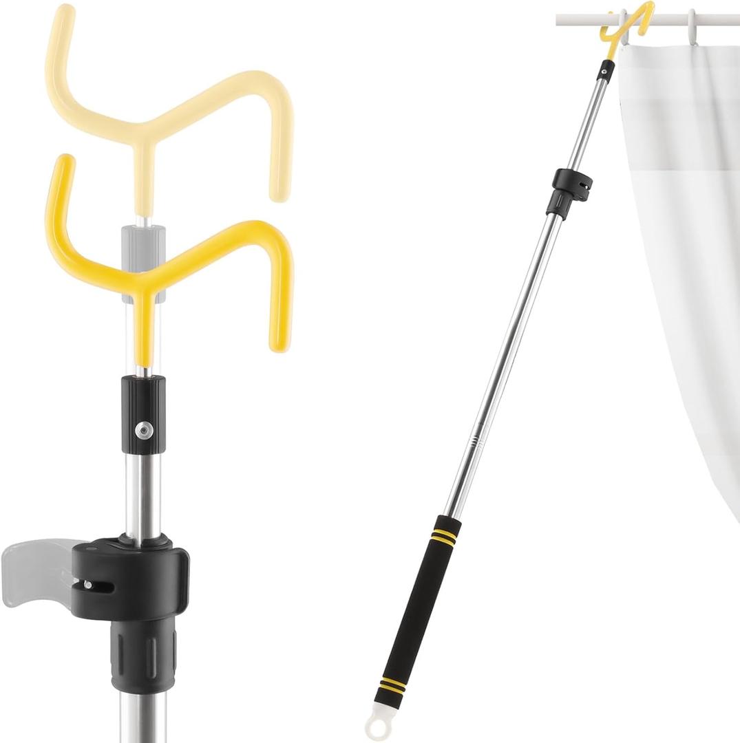 Drapery Pull Rod,36 to 63 Curtain Pull Telescoping Pole Heavy Duty For Curtains Wand Stainless Steel Tubes Soft Sponge Handle Rod for Curtains Extension Pole Lightweight (Black Yellow)