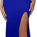 MakeMeChic Women's Sleeveless Criss Cross Halter Dress Cut Out High Waisted Split Thigh Maxi Sundress (Royal Blue) Size L