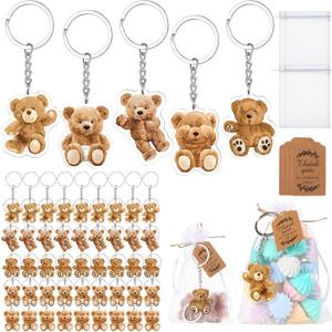 Wettarn 50set Baby Shower Favors Party Favors Bear Style Keychain with Organza Bags Thank You Kraft Tags and Rope for Guests Girls Boys Baby Shower Birthday Party Supplies
