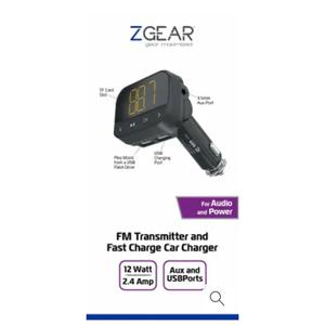ZGear FM Transmitter Fast Charge Car Charger 12W 2.4 Amp Aux USB Ports