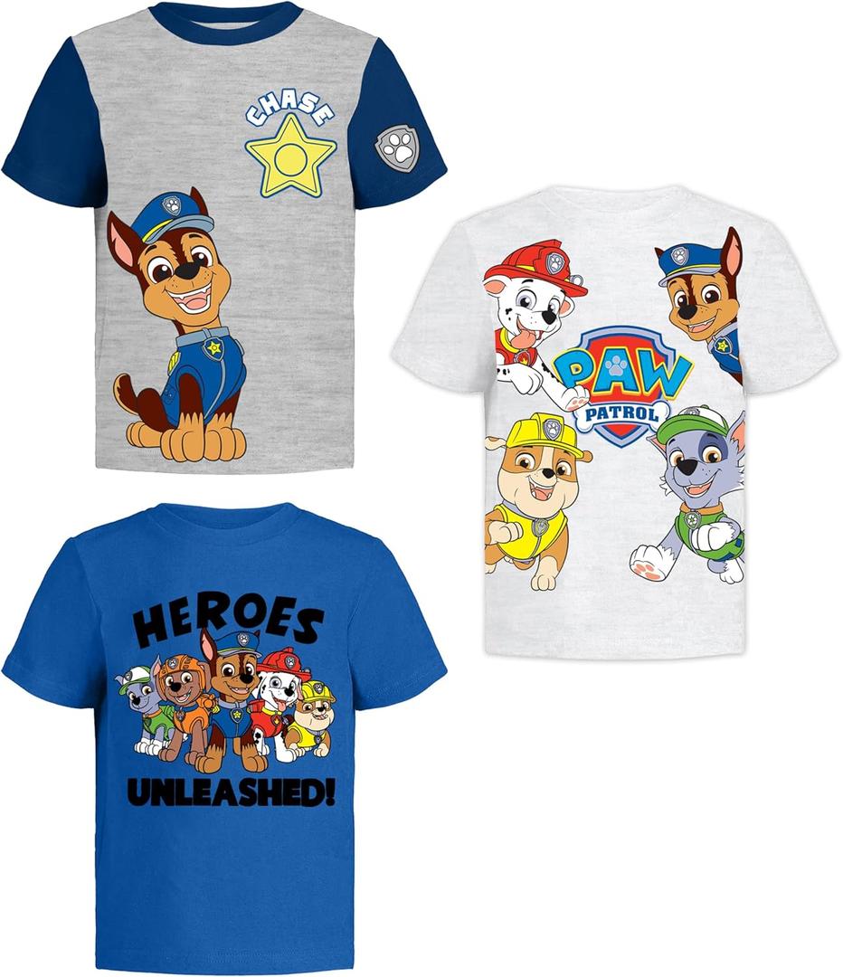 Paw Patrol Graphic T-Shirts (3 Pack) Rubble, Chase & Marshall Character Outfit Toddlers Birthday Boys 4T GyH/ WH/ B SS