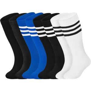 Sea Zaela 4 Pairs Kids Halloween Striped Knee-High Crew Length Socks, Unisex, Casual, 1-6 Years, Small, Red, 4 Count