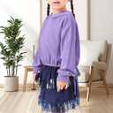 Girls Crop Tops Hoodies Long Sleeve Cute Shirring Tied Design Dancing Fashion Pullover Sweatshirts for 5-14 Years (Purple)