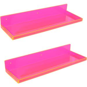 Floating Shelves for Wall Acrylic Wall Shelves for Bedroom Bathroom Living Room Kitchen 16.5X5.5'', Pack of 2, Neon Pink
