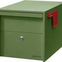 Adoorn Lockable Post Mount Mailbox | Small (Green). Size 12 x 12 x 18.5 (HxWxD) Anti-Theft Locking Mailbox with 2 Keys, Modern Mailbox with Flag, Weatherproof Mailboxes for Outside