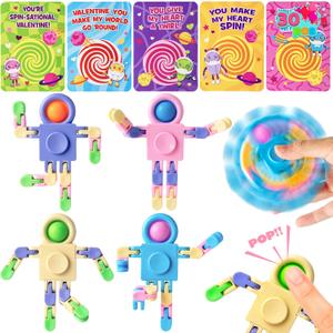 JOYIN 30 Packs Valentine's Day Pastel Robot Fidget Spinners with Cards, Wacky Track Stress Relief Fidget Spinners, Valentines Day Gifts for Kids Classroom Prize Treats Goodie Bag Stuffers Party Favor