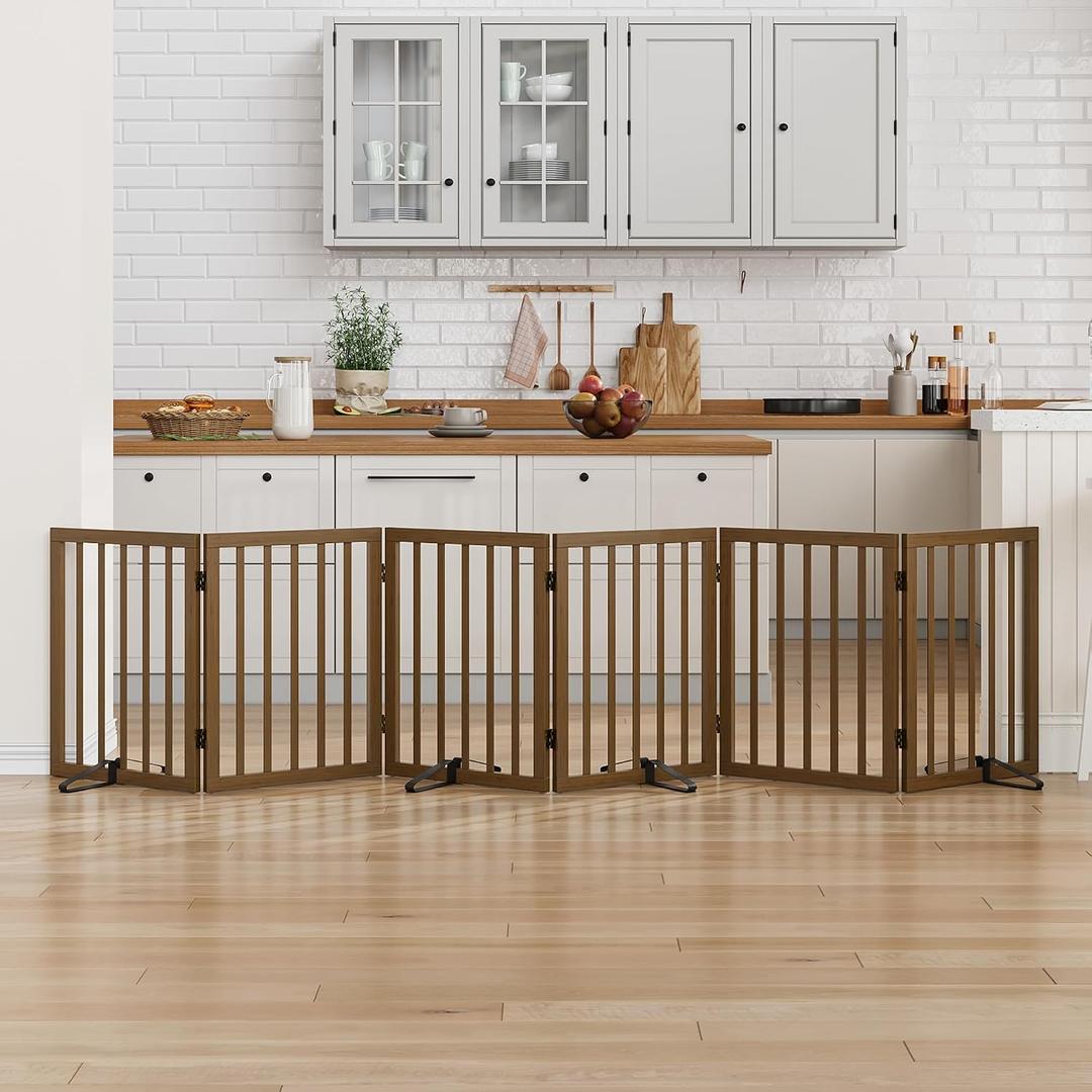 Dog Gate for Stairs, Foldable Dog Gate for Indoor Doorways House, Freestanding Pet Gates for Dogs, Doogie Puppy Fence Gate, 6 Panel - 110 inches Wide