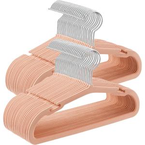 SONGMICS Baby Hangers 50 Pack, 11 x 6.9 Inches, Non-Slip Velvet Kids Hangers for Closet, Space-Saving, Wide Shoulder Notches, Coral Pink UCRF037R01